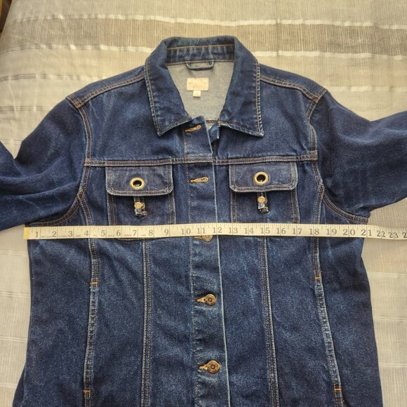[L] Cleo Cotton Denim Jacket with 4 Pockets Women's Size Large Button Front - Picture 11 of 14